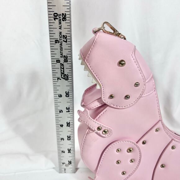Cute Cartoon Dinosaur Shoulder Bag Pink PU Chain Strap Purse Handbag Clutch Bag - Picture 12 of 13